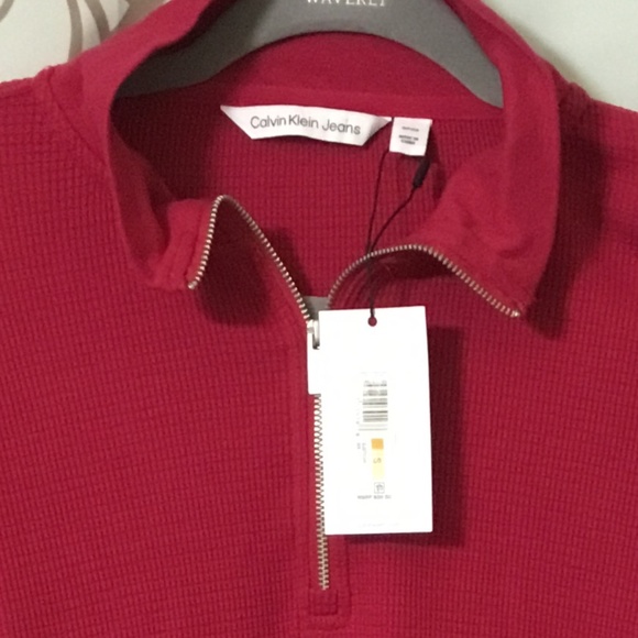 Calvin Klein~WOMEN'S WAFFLE-KNIT HALF-ZIP TOP IN CERISE/Pink~NWT~Sizes S & M - Picture 2 of 7